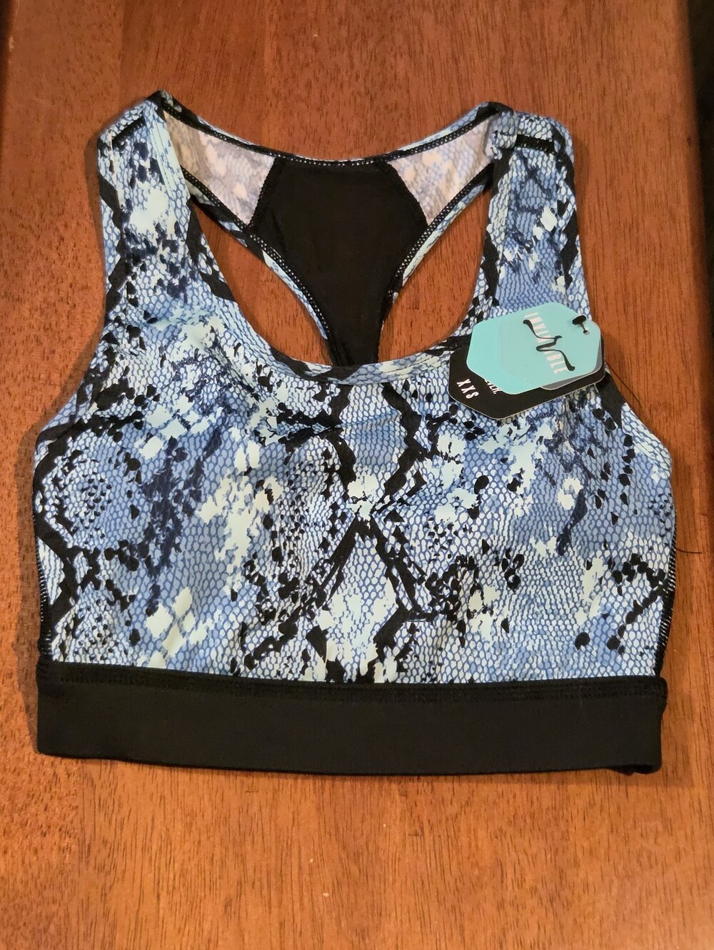 LuLaRoe Rise Invincible Blue and Black Snake-Print Racerback Sports Bra New